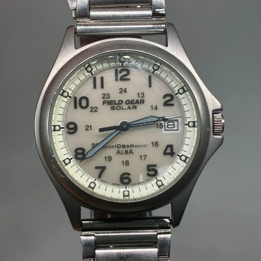 Vintage Seiko Alba Field Gear Solar V145-0B30 Military Men Watch- Working!